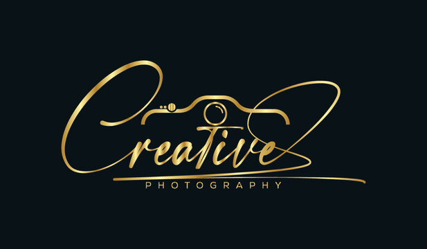 Creative logo template photography studio, luxury camera logo template vector icon illustration design, signature logo concept.