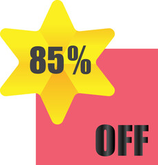 85% off sale label symbol, Sale tag vector badge template, 85% sale promotion flat icon, 85% Discount offer price label, clearance sale sticker emblem, 12 12 and black Friday discount modern colorful