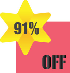 91% off sale label symbol, Sale tag vector badge template, 91% sale promotion flat icon, 91% Discount offer price label, clearance sale sticker emblem, 12 12 and black Friday discount modern colorful
