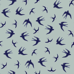 Swallow bird vector seamless pattern.