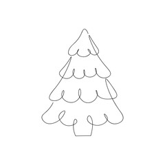 Single line illustration of a Christmas tree. tree for New Year. One line art