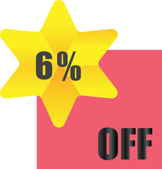 6% off sale label symbol, Sale tag vector badge template, 6% sale promotion flat icon, 6% Discount offer price label, clearance sale sticker emblem, 12 12 and black Friday discount modern colorful