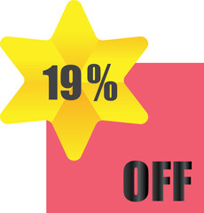 19 off sale label symbol,Sale tag vector badge template, 19% sale promotion flat icon ,Discount offer price label , clearance sale sticker emblem, modern design isolated on white background