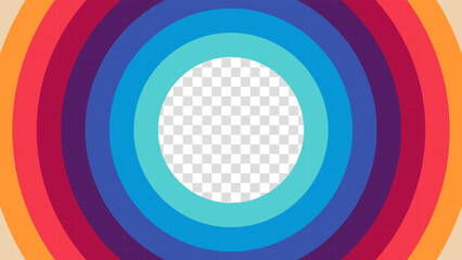 Abstract 1970's 1980's 1960's background with circles element and retro colors. Design in futuristic retro style with transparent circle. Vector funky illustration.