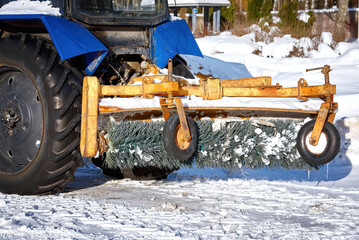 Tractor mounted snow sweeper brush, tractor broom for sweep snow. Winter machinery cleaning...