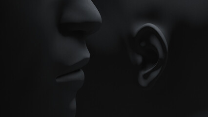 Someone says something in someone's ear 3D illustration