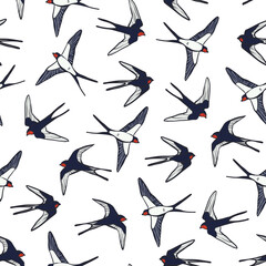 Swallow bird vector seamless pattern.