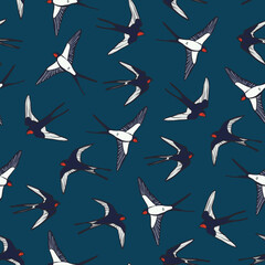 Swallow bird vector seamless pattern.