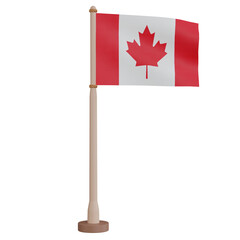 Fototapeta na wymiar 3D rendering waving Canada flag on pole. PNG transparent background.