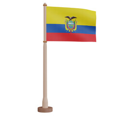 3D rendering waving Ecuador flag on pole. PNG transparent background.