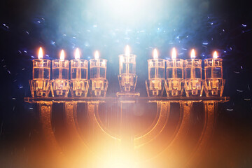 Image of jewish holiday Hanukkah with menorah (traditional candelabra) and candles