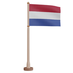 3D rendering waving Netherlands flag on pole. PNG transparent background.