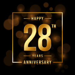 28th Anniversary. Anniversary template design with golden font for celebration events, weddings, invitations and greeting cards. Vector illustration