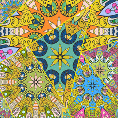 Abstract patchwork quilt pattern. Vintage decorative collage. Hand drawn background. Indian, Arabic, Turkish motifs for printing on fabric or paper. Colorful doodle vector pattern in mosaic style