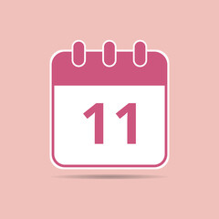 Pink calendar flat icon for meetings and important dates, date set day 11.