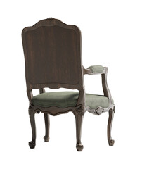 Green chair with wooden legs on white background with Clipping Path. Black view