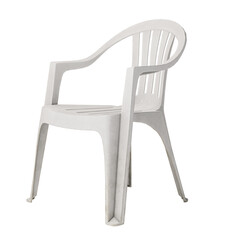 white monobloc plastic chairs isolated on white background. Clipping path included.
