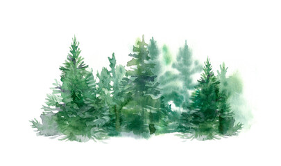 Watercolor forest border. Hand-drawn illustration isolated on the white background