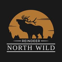 vector logotype of reindeer with silhouette style isolated in dark background. vintage logo illustration