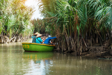 coconut river forest with basket boats, a unique Vietnamese at Cam thanh village. Landmark and popular for tourists attractions in Hoi An. Vietnam and Southeast Asia travel concepts