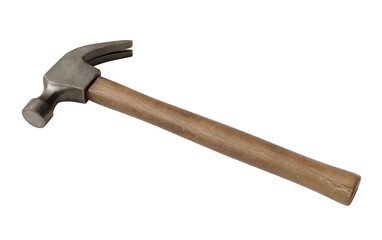 Lying hammer with a wooden handle against a white background with clipping path