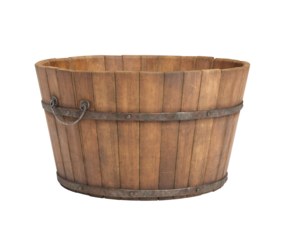Wooden bucket isolated on white background. Clipping path included.