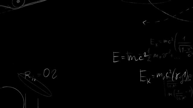 Formulas of the general theory of relativity and the equation of equivalence of mass and energy. Numbers on a black background