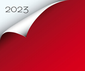Rotes Papierblatt mit Eselsohr für 2023,
Vektor Illustration isoliert auf weißem Hintergrund
 - obrazy, fototapety, plakaty