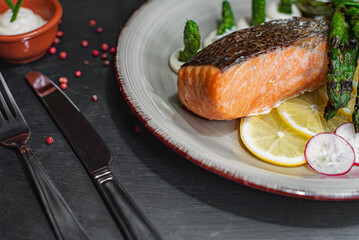 Grilled salmon with green asparagus