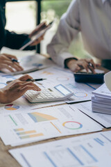 Credit finance business team explain business report from data analysis or bank marketing for...