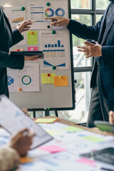 Credit finance business team explain business report from data analysis or bank marketing for...