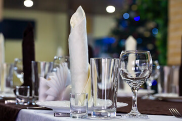 Served dinner table in a restaurant. Restaurant interior