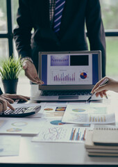 Credit finance business team explain business report from data analysis or bank marketing for...