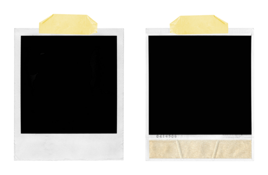 polaroid photo frames with tape strips on transparent background, extracted, png file