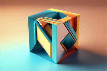 Colorful abstract three-dimensional cube on plain background. Isolated, copy space. Generative AI