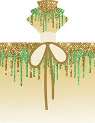 Gold & Green Glitter Gift Box Present