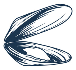 Opened mussel monochrome detailed emblem