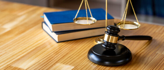 judgment hammer, Legal office. Attorney at law. Law and justice. Wooden judge gavel, close-up view....