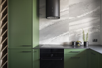 Modern black and green kitchen interior - 548504938