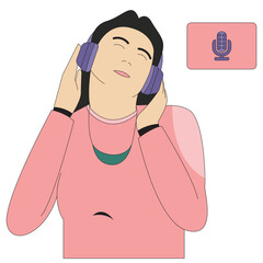 Relaxed Person Listening to Podcast  Color 2D Illustration