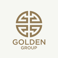 Circular Golden initial G, Monogram GG with asian greek pattern for Global Gold Company