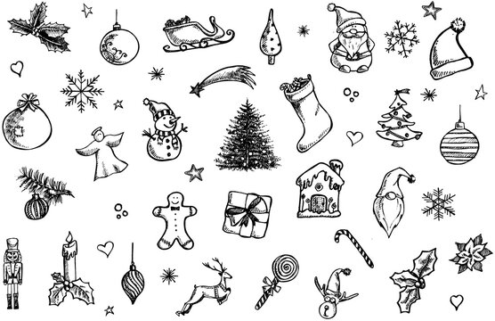 Christmas icon set freehand drawn