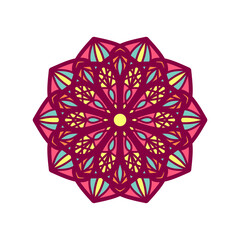 Ethnic colorful mandala. Vector hand drawn doodle mandala. Ethnic mandala with colorful tribal ornament. Isolated. Bright colors.