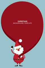 Happy Santa Claus with big hug red bag as a blank space have light blue background. Christmas concept vertical template for advertisment. Cute Christmas greeting card.
