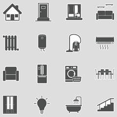 Household Icons. Sticker Design. Vector Illustration.