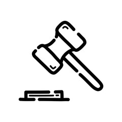 Judicial gavel doodle icon. Hand drawn symbol. Vector illustration.