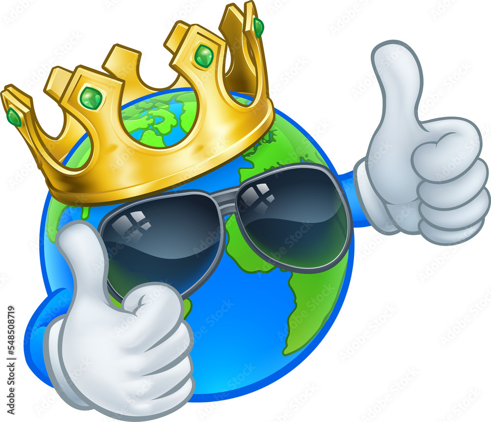 Sticker Earth Globe King Crown Shades Cartoon World Mascot