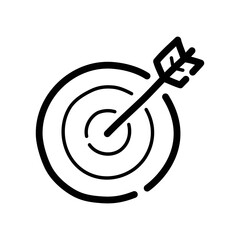 Target and arrow doodle icon. Hand drawn symbol. Vector illustration.