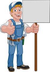 Handyman Cartoon Caretaker Construction Sign Man