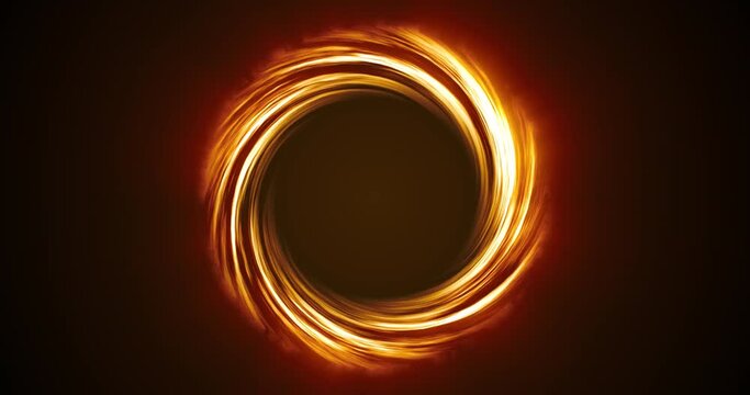 Looped twirl circle of stripes and lines of bright orange fire beautiful magical energy glowing neon, round frame. Abstract background. Screensaver, video in high quality 4k